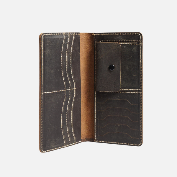 Classic Dark Brown Textured Leather Long Wallet