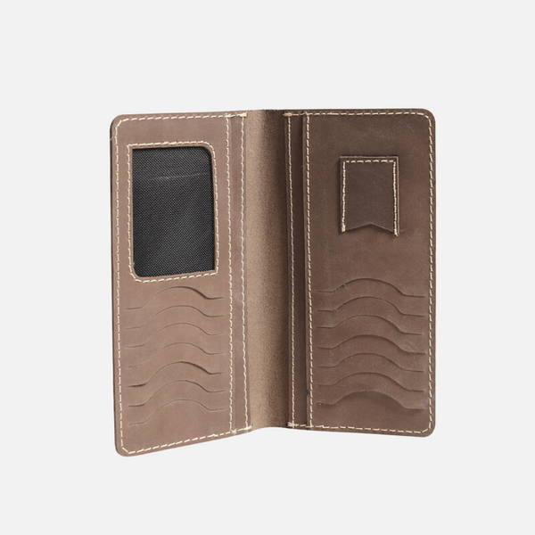 Classic Brown Plain  Leather Long Wallet