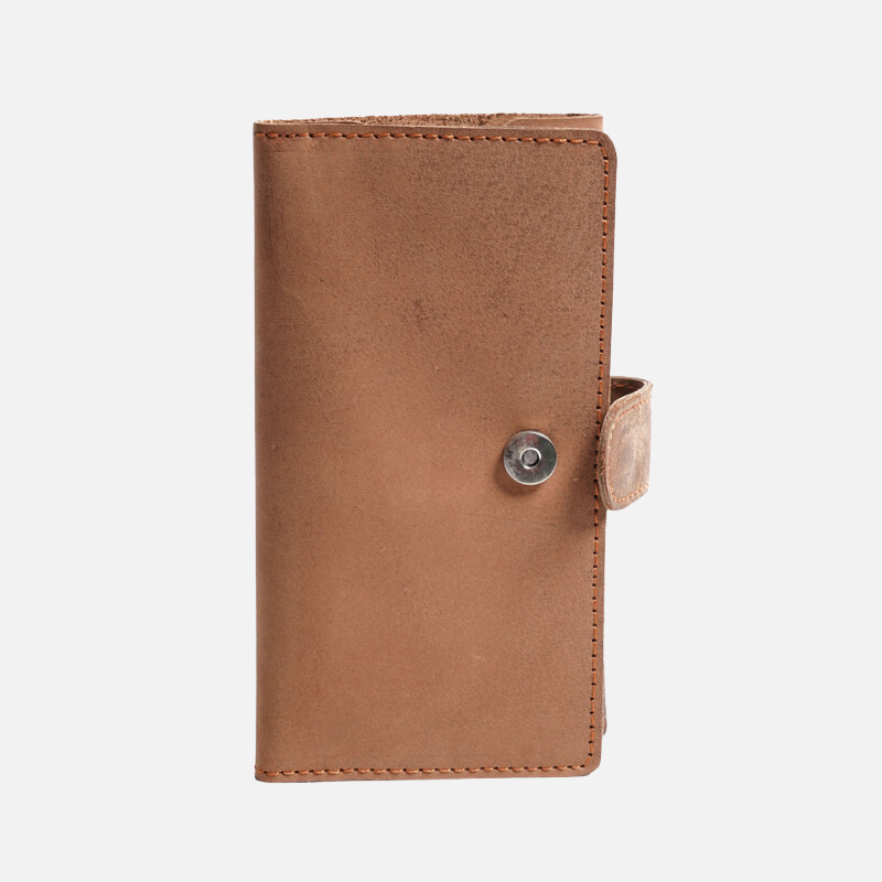 Classic brown textured leather long wallet